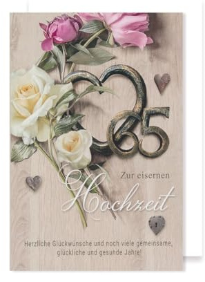 AvanCarte Eiserne Hochzeit 65 Hochzeitstag Karte Grußkarte Eisernes Herz 16x11cm