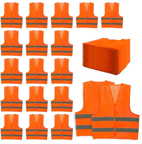 Ayearparty 36 Pack High Visibility Safety Vest Bulk Reflective Orange Mesh Security Vest with Silver Strip for Men Women Work Traffic Volunteer Construction Neon