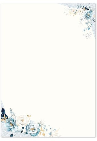 50 Blatt Briefpapier BLAUE BLUMEN - DIN A5 (210x148 mm), 90 g/m² - Blumenmotiv