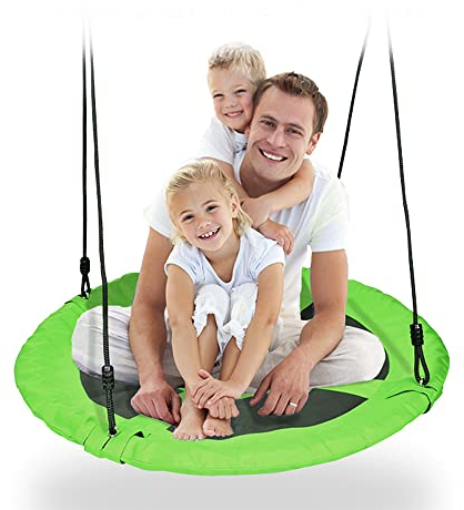 Schaukel, Nestschaukel, Netz, 100 cm, zum Aufhängen, verstellbar, für Kinder, Erwachsene, Garten, Außenbereich, 200 kg, Tellerschaukel, Schwarz (Grün)