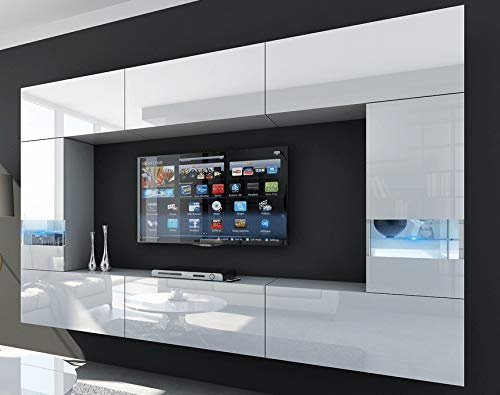 Com4t-Style White Gloss C29 1A Living Room Furniture Set Entertainment Media Wall Center Cupboard Storage Push to Open TV Cabinets for Living Room