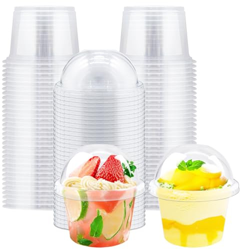Cshangzei 50Pcs 8oz Clear Plastic Cups with Dome Lids(No Hole),Disposable Dessert Cups Parfait Party Serving Cup,Take Away Food Containers Bowls for Ice Cream,Cake,Fruit,Pudding and Jello Shot