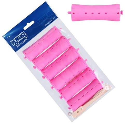PONIK'S PROFESSIONAL Lot de 6 bigoudis permanents - 28 mm - Bigoudis pour permanente avec languettes en caoutchouc rond - Boucles naturelles douces avec volume - Rose