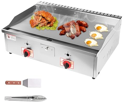 Piastra a gas professionale portatile in acciaio inox, piastra antiaderente, 73 x 40 cm, paraschizzi, adatta per ristoranti, bar, campeggio (73 x 40 cm)