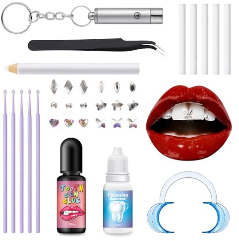 Nelikoo Kit de joyería de cristales de dientes para bricolaje, gemas de dientes de moda para dientes