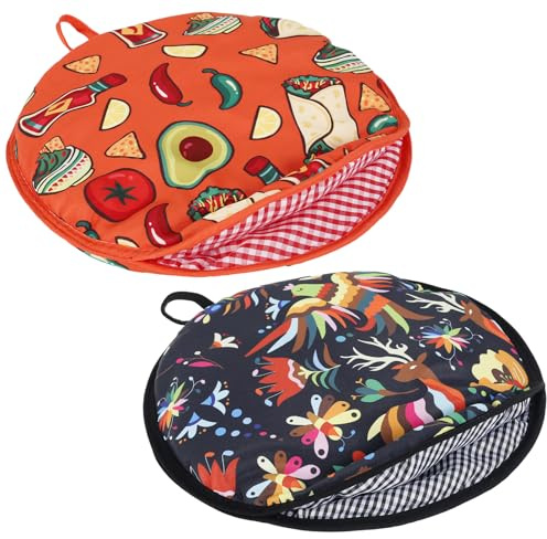 12 Inch Tortilla Warmer Pouch, 30cm Microwavable Cloth Fabric Insulated Bag Holder Server to Keep Taco Warm for an Hour with Handle for Pizza Bread(Black+Orange)