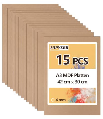 LOPYXBR 15 pannelli in legno MDF A3 per fai da te, 420 x 300 x 4 mm, pannelli in legno per incisione laser, pittura, modellazione, pirografia