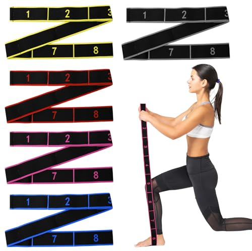 Sxutop 5 Pezzi Elastico Fasce di Resistenza Yoga Fascia Elastica Fitness Yoga Stretching Band con 8 Anelli Banda Elastica Numerata per Pilates, Ginnastica, Danza e Allenamento, 5 Colori