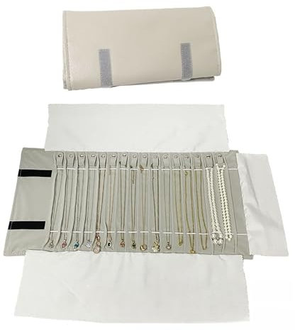Generico Borsa a Rullo per Organizer per Gioielli, Rotolo Pieghevole per Gioielliere Grande capacità e Pratico Portatile,per più Collane, Grigio,Flannel