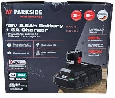 Parkside Performance® 12V / 2,5Ah Akkuset - Akku PAPK 12 2.5 und Ladegerät PLGK 12 6.0, X 12 V Team