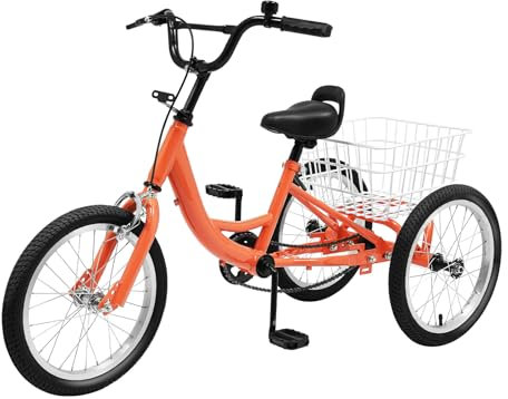 ACROSSPART 40 cm trehjuling trike cruise cykel singlespeed cruiser cykel med 3 hjul och korg justerbart styre och sadel barn trehjulingar ljusorange