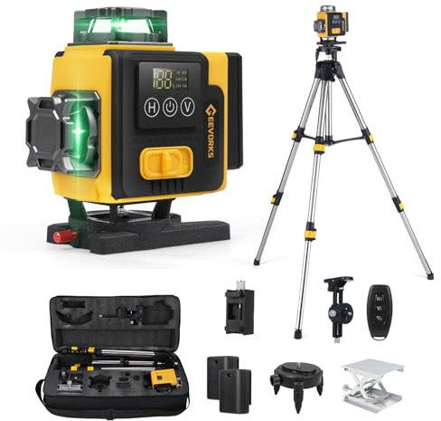Livella Laser Autolivellante 4 X 360°,16 Linee livella laser Verder con Display Digitale a LED, con 2x2400mAh Batterie,Incluso Treppiedi 1.2m,Telecomando e Valigetta Inclusi