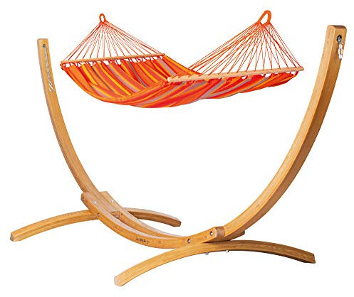 LA SIESTA® Alisio Hängematte mit Stab & Holzgestell - Wetterfeste Hängematte mit Gestell, Hängematte Outdoor Indoor - Hängematte mit Holz Gestel für Balkon - 2-Personen Doppel Hängematten, Toucan