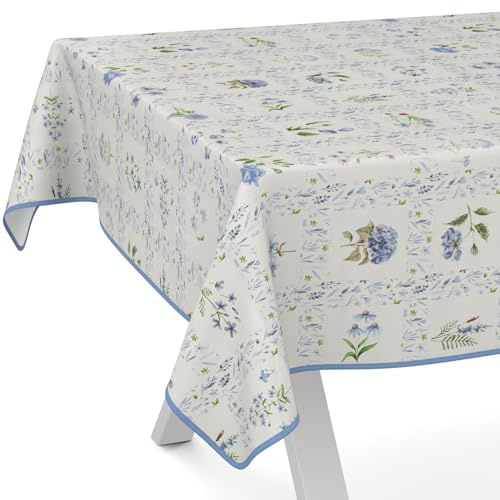ANRO Wachstuchtischdecke Wachstischdecke Wachstuch Tischdecke abwaschbar Gartentischdecke Wasserabweisend 160x100cm mit Saum (Eingefasst) Blumenkaro Blau