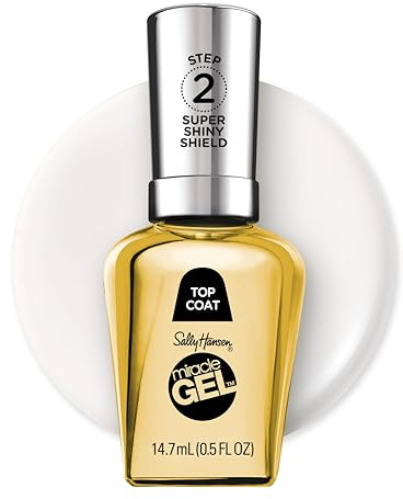 Sally Hansen Miracle Gel, Super Shiny Top Coat, Gel-Like Nail Polish, NO UV Light Required, Chip-Resistant, Long Lasting, Easy to Use, Salon Quality Results, Vegan Formula, 14.7ml