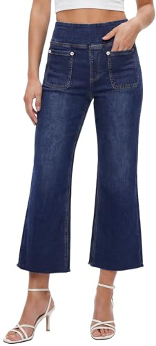 Chasehot Cropped Pull on Jeans for Women, Trendy Stretchy High Waisted Flared Skinny Bell Bottom Boot Cut Jeans