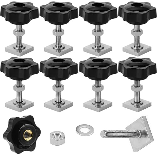 DAIRYCOF 8 sets T-Nut Nutensteine M6x35mm,20x20x4mm Nutensteine Dachträger inkl. Sterngriffmuttern & Unterlegscheiben – kompatibel mit Dachträger, Relingträger, Fahrradträger & Schiene