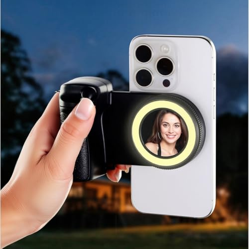 MiniLuxis Magnetic Selfie Ring Light, Vlogging & Live Streaming Fill Light, Snap Grip with Wireless Bluetooth Remote Control for iPhone, Compatible with Magsafe, Anti-Shake Handle, Tripod-Compatible