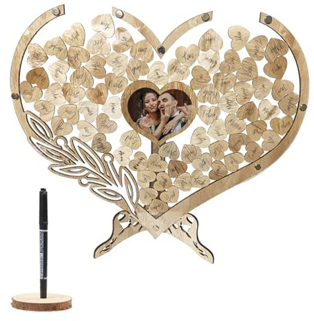 BLSFXROE Gästebuch Hochzeit Holz，Personalisiertes Hochzeitsgästebuch Hochzeit Deko,Holzherzen Hochzeitsdeko mit 100 Holzherzen für Verlobung Jubiläum Wedding Hochzeitsgeschenke Empfangsdekorationen