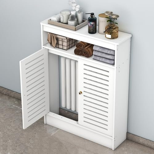 IEOWY Wood Radiator Cover Heating Guard Cabinet with Open Shelves, Modern Side Cabinet Storage Shelf Home Office Decorative Heater Cover, Freestanding Bathroom Floor Cabinet Storage Organizer