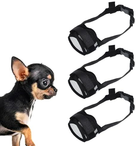 3 Stück Maulkorb Kleine Hunde,Fressschutz Hund,Giftköderschutz Hund,Größenverstellbar Durch Klettverschluss,12.0 cm - 15.0 cm,Maulkorb,Etwas Essen,Bellen,cür Kleine Hunde, Schwarz