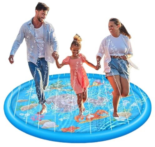 100cm/150cm/170cm Extra Large Round Dolphin Sprinkler and Water Play Mat, Thickened Non-Slip Water Sprinkler Pad Inflatable Water Toys, Gift for Kids Dogs, Summer Garden Outdoor Play (100cm)