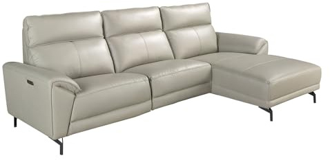 Ángel Cerdá - Divano Chaise Longue Relax Destra Rivestito in Pelle Grigia - Design Moderno e Confortevole - 280 X 170 X 76/98 Cm - Sedute Elettriche e Struttura in Acciaio Inossidabile Nero
