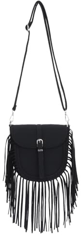 GOKTOW Damen Umhängetasche aus veganem Wildleder im Western & Boho Stil mit Fransen, Retro Satteltasche als Schulter- und Crossbody Bag