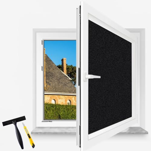 Dzmelzu Film Occultant Fenêtre, Film Opaque Fenetre Motif Noir Dépoli, 100% Protection de la Vie Privée, Anti UV, Électrostatique Film Vitre Anti Regard avec Kit de Pose (Noir Depoil, 44.5 * 200CM)