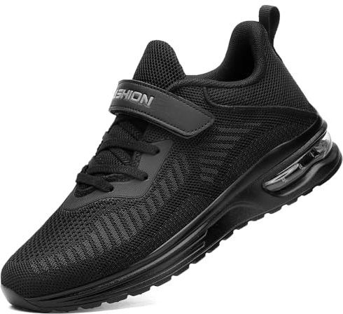 Baskets Garçon Respirant Enfant Chaussures de Sports en Salle Fille Low Top Sneakers,Noir Pur,35 EU
