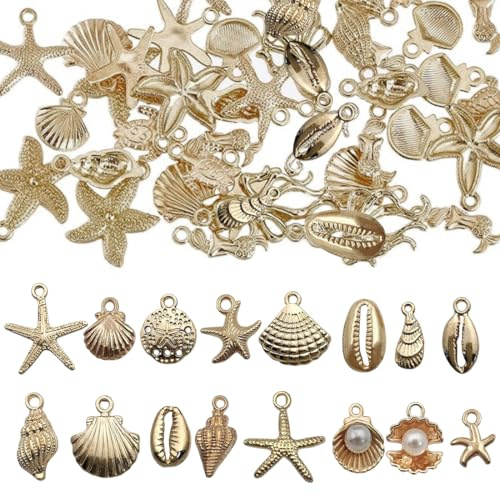 EIHI 96 Piezas Abalorios de Concha de Mar de Estrella de Mar, Aleación Esmalte Colgantes, Cuentas de Concha Dijes Aleación Esmalte Colgantes
