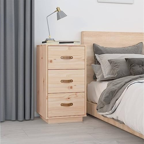 Qnhdfrt Massivholz Kiefer Nachttisch mit 3 Schubladen 40x40x75 cm Kompakt und Funktional für Schlafzimmer