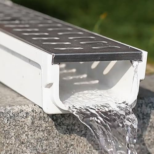 Canal de drenaje estrecho en forma de U con rejilla de metal, 60 x 10 x 15 cm, versátil sistema de drenaje para jardín, entrada y terraza, opciones de altura de 4, 6, 10, 15 cm