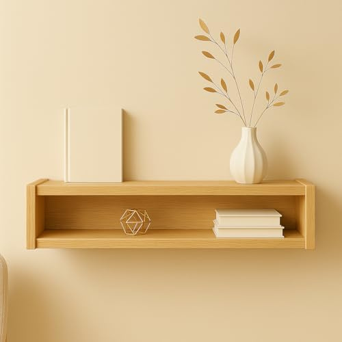 Ssafia Estante de Pared Madera Natural Flotante – Balda de Madera Maciza – Estantería Decorativa Pared para salón, Entrada, Dormitorio u Oficina (Pino)