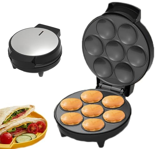 Electric Cupcake Maker, 1000W Non-Stick Coating Cake Machine, Double-sided Heating for 7 Cupcakes, No need to flip operation to bake Suitable for Birthdays Baking, Snacks Desserts