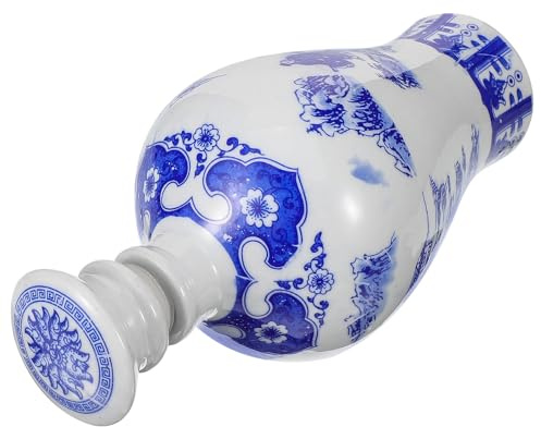 DEARMAMY Keramik Wein Aufbewahrungsbehälter im Chinesischen Stil mit Anti Rutsch Boden und Eleganter Blauer und Weißer Handbemalung für Dekorative Tischdekoration zu Hause