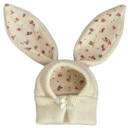 Rabbit Quiet Ears for Dogs & Cats - Knitted Dog Hats with Noise Protection & Warmth - Winter Hat & Head Wrap - Bunny Costume (White, Medium)