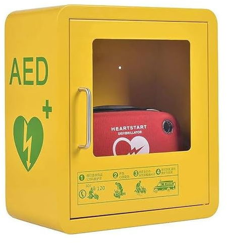Armadietto per defibrillatore AED, Mobiletto for defibrillatore semiautomatico esterno, finestra in vetro trasparente e design con angoli arrotondati for ufficio domestico aree pubbliche