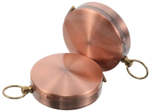DIYEAH Brújula Militar Retro de Cobre con Reloj de Bolsillo Pequeño y Tapa Abatible, 2 Piezas para Senderismo y Camping, Herramienta de Navegación Vintage Portátil para Actividades