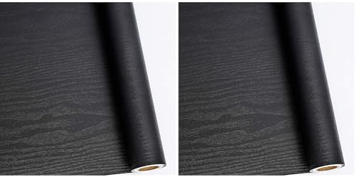 Abyssaly Papier Adhésif pour Meuble Bois Noir papier peint 30cm x 200cm Vinyle Autocollant Film Pour Décorer des Meubles Murs Armoires Comptoirs Cuisines (Lot de 2)