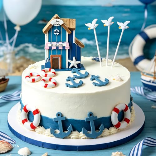 JeVenis Nautical Cake Topper Sea Anchor Sailor Cake Decor Party Supplies | Nautical Cake Decor, Anchor Sailor Topper, Ocean Ornament, for Baby Shower, Wedding And Bachelorette Party Decoration