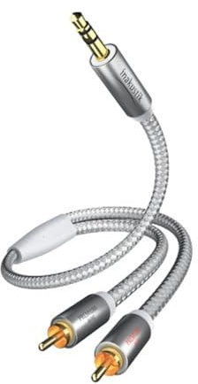 inakustik – 00410003 – Premium Klinkenadapter - 3,5mm Klinke -> 2 x RCA | Für den Anschluss von Smartphones, Tablets oder PC an HiFi-Verstärker | 3m in Weiß/Silber | 2-fache Abschirmung - moderner Geflechtschirm