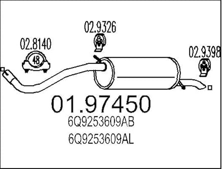 MTS 01.97450 Endschalldämpfer Kompatibel mit VW POLO 9N 606253609AD 6Q9253609AB 6Q9253609AL
