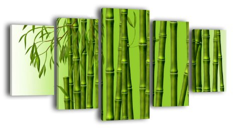 wandmotiv24 Leinwandbild Bambusstämme LW372 Wandbild, Bild auf Leinwand, 5 Teile, 210 x 100 cm, Kunstdruck Canvas, XXL Bilder, Keilrahmenbild, fertig aufgespannt, Bild, Holzrahmen, Asia, Natur, Grün