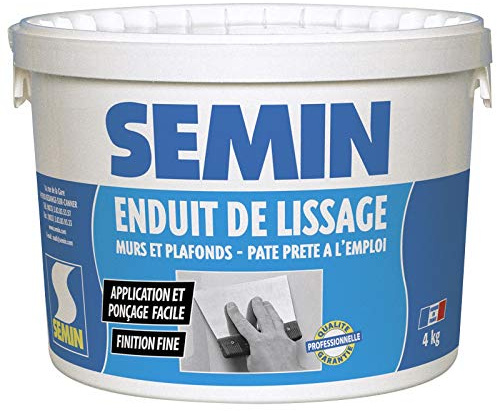 Semin A05267 Enduit de Lissage en Pâte pour Murs et Plafonds, Intérieur, Seau de 4 kg