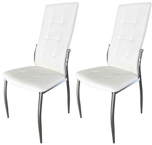 Miroytengo Pack 2 Sillas Comedor Laci Estilo Moderno Polipiel Cromadas Blanco 101x51x45 cm