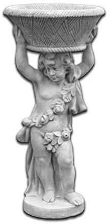 gartendekoparadies.de Statue Massive garçon Ange en Colonne de Fleurs jardinière vasque en Pierre reconstituée, résistant au Gel