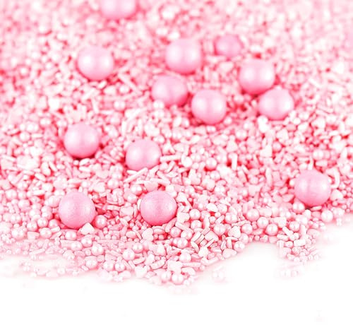Super Streusel Rosa Zuckerstreusel - Tortendeko Pink mit Herzen (90g) | Rosa Streuseldeko mit Herzen & Schokokugeln für Prinzessin, Mädchen & Babyshower Tortendeko, Muffins