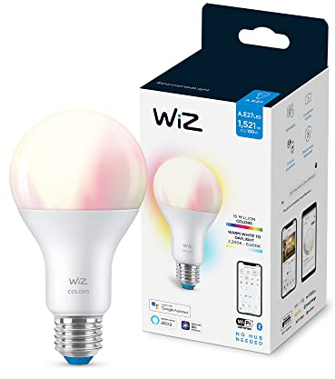 WiZ Lampadina Smart WiFi, Luce Bianca o Colorata Dimmerabile, E27, 100W, Tecnologia SpaceSense, Controllo Vocale (Alexa, Apple HomeKit, Google Home)