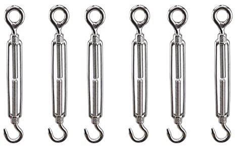 Tensionatore M6 tenditore tenditore (occhiello e occhio) in acciaio inox resistente 304, vite a vite per stendibiancheria, ringhiera, decking piante, recinzione, 6 pezzi